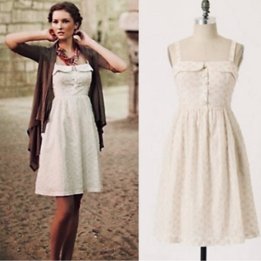 Anthropologie Dress with Metallic Gold Polka Dots